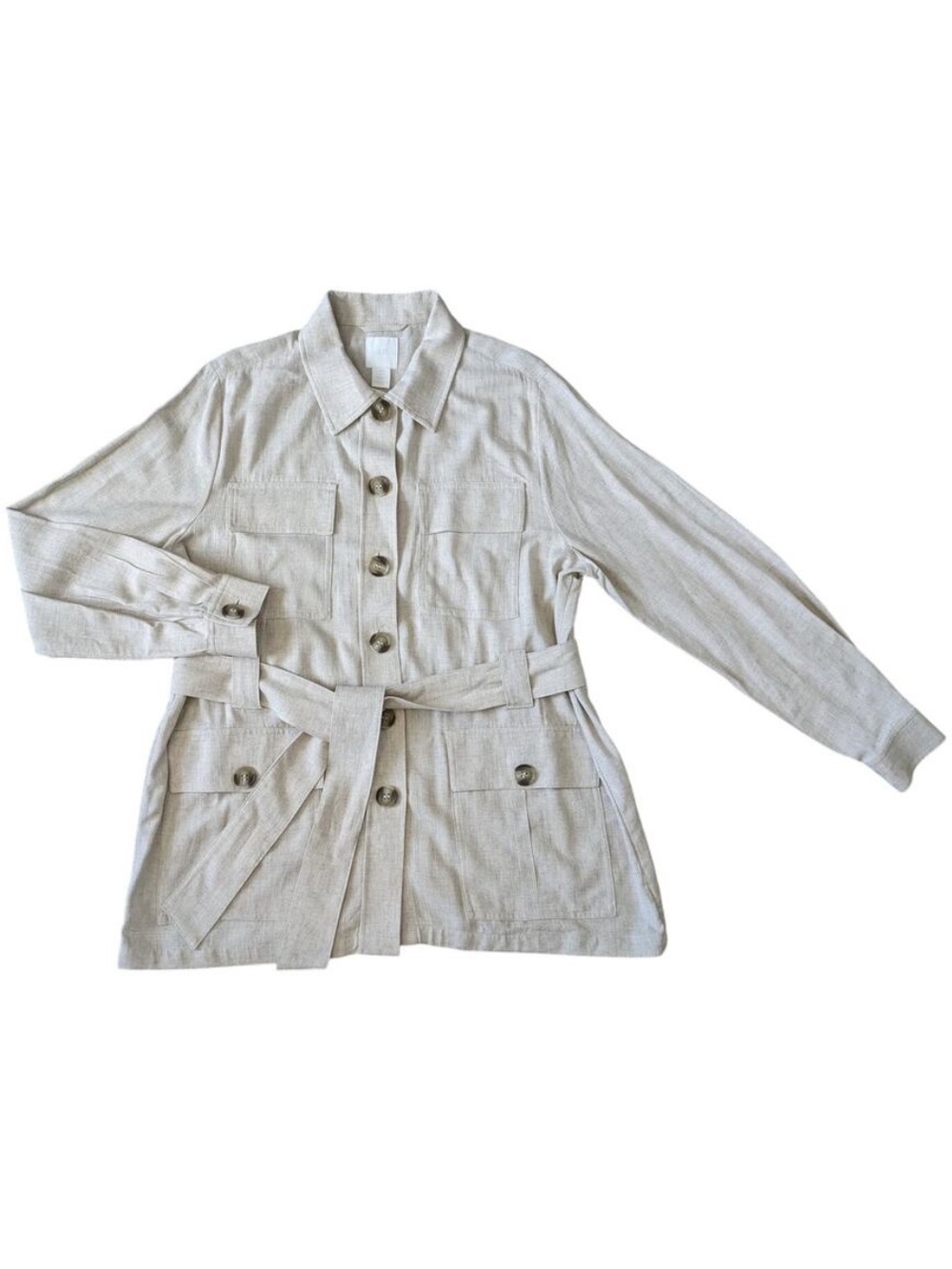H&M • Stylish Linen Look Belted Utility Jacket - Beige - Picture 2 of 11